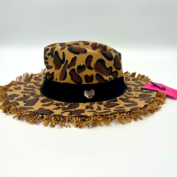 Betsey Johnson Brown and Black Leopard Print Wide Rim‎ Fedora Hat - Picture 1 of 9